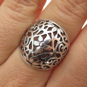 925 Sterling Silver Vintage Flower Oxidized Dome Ring Size 7